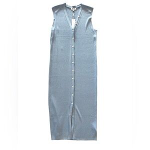 525 America Womens Blue Sleeveless Knit Button Front Midi Dress Size Medium